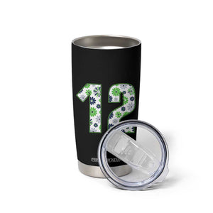 Floral Green Blue Game Day Tumbler Cup Number 12 Sports Fan