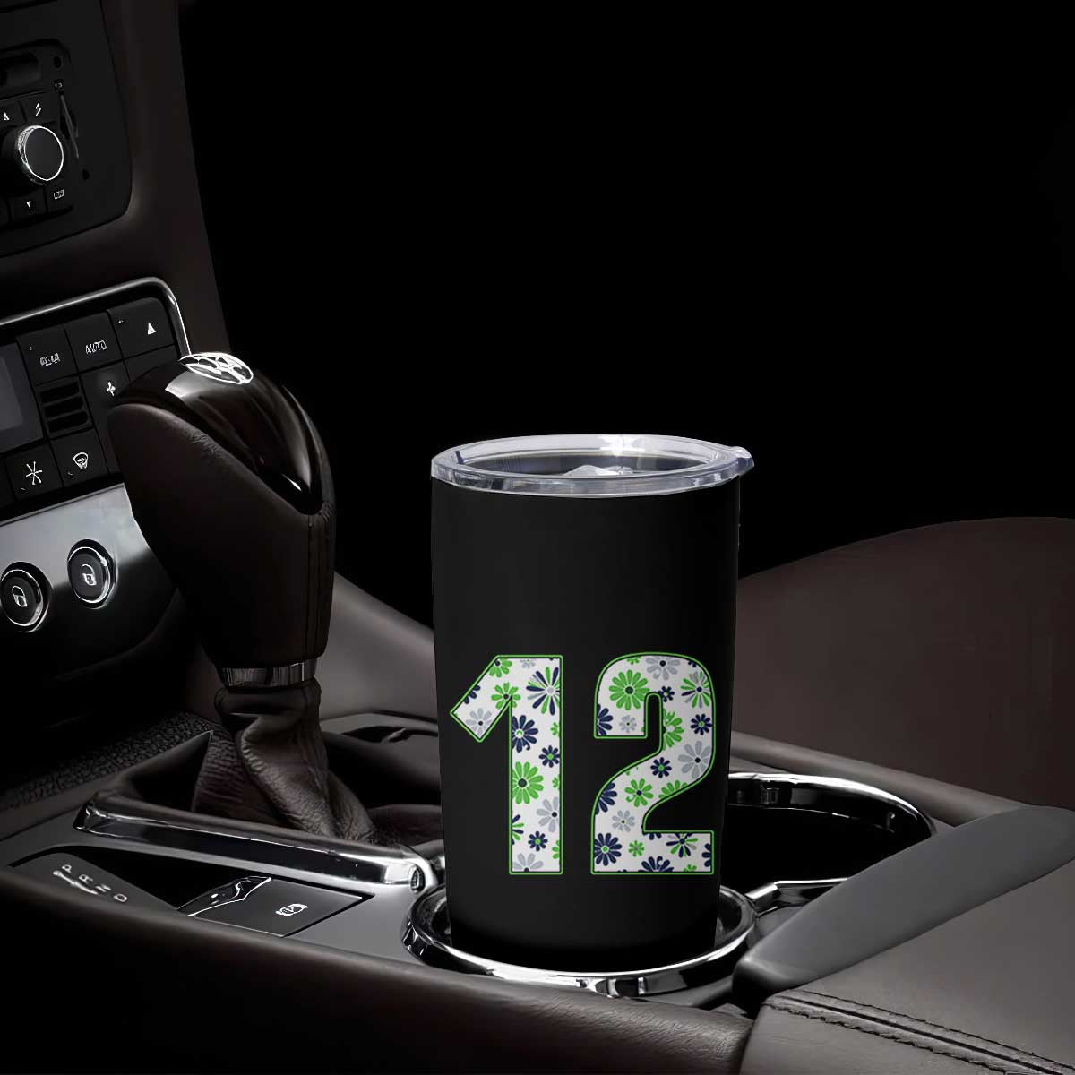 Floral Green Blue Game Day Tumbler Cup Number 12 Sports Fan