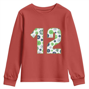 Floral Green Blue Game Day Youth Sweatshirt Number 12 Sports Fan