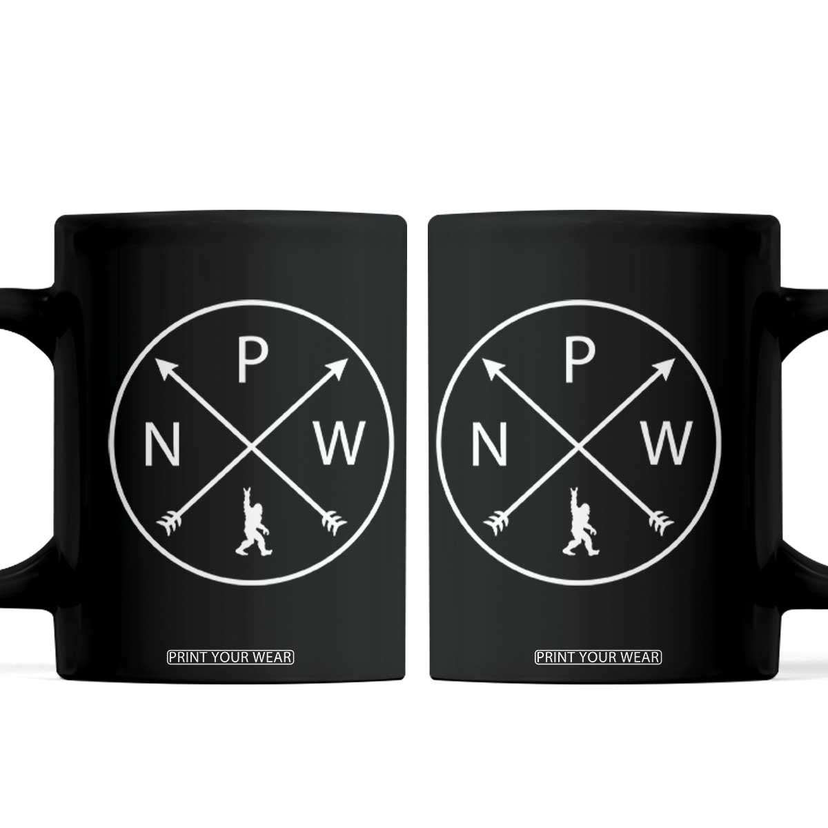 PNW Bigfoot Crossed Arrows Pacific Northwest Pride Coffee Mug TS12 Black Print Your Wear