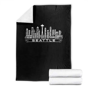 Seattle City Skyline Football Word Cloud Throw Blanket Sports Fan Pride
