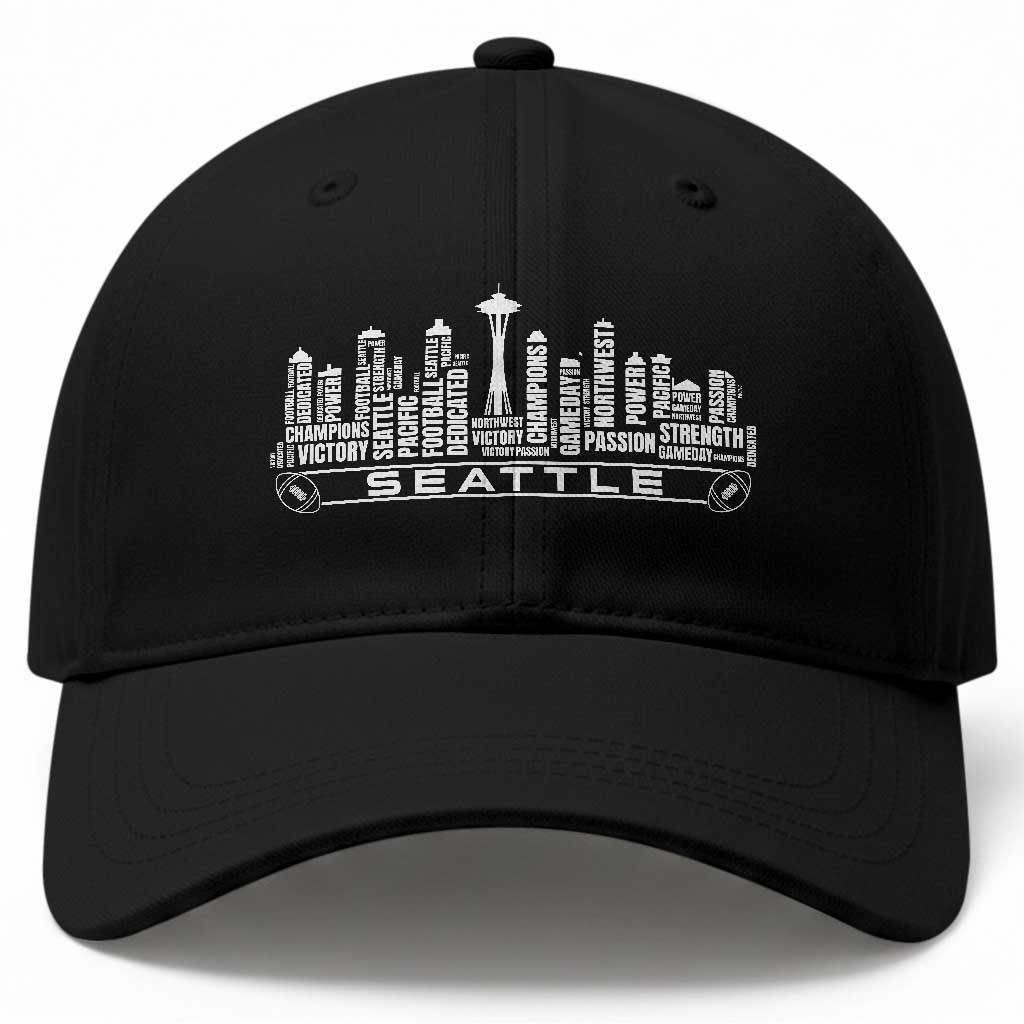 Seattle City Skyline Football Word Cloud Baseball Cap Sports Fan Pride TS12 Print Your Wear