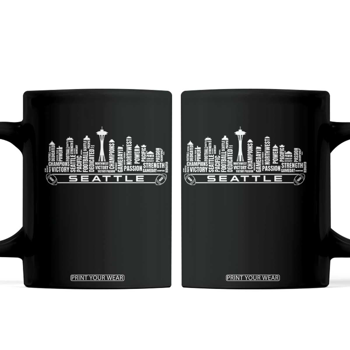 Seattle City Skyline Football Word Cloud Coffee Mug Sports Fan Pride TS12 Black Print Your Wear