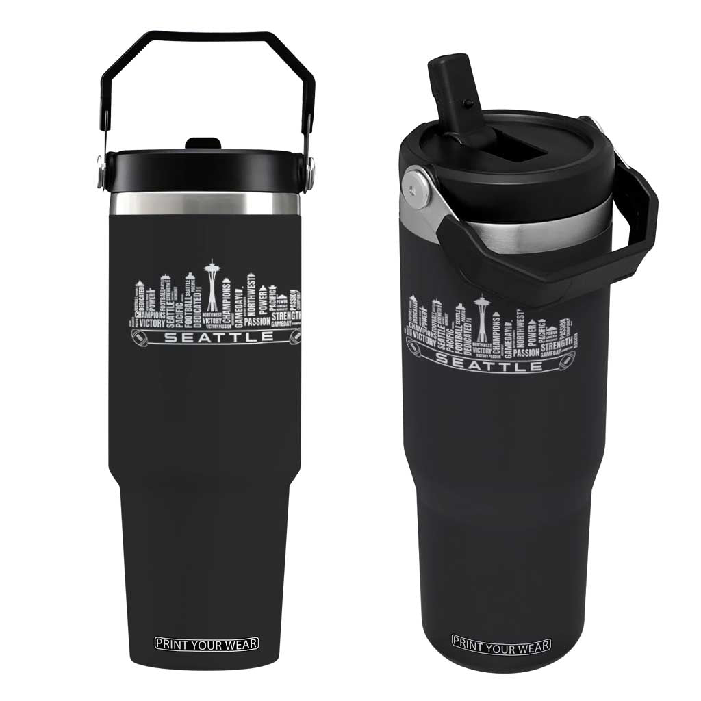 Seattle City Skyline Football Word Cloud Flip Straw Tumbler Sports Fan Pride TS12 One Size: 30 oz Black Print Your Wear