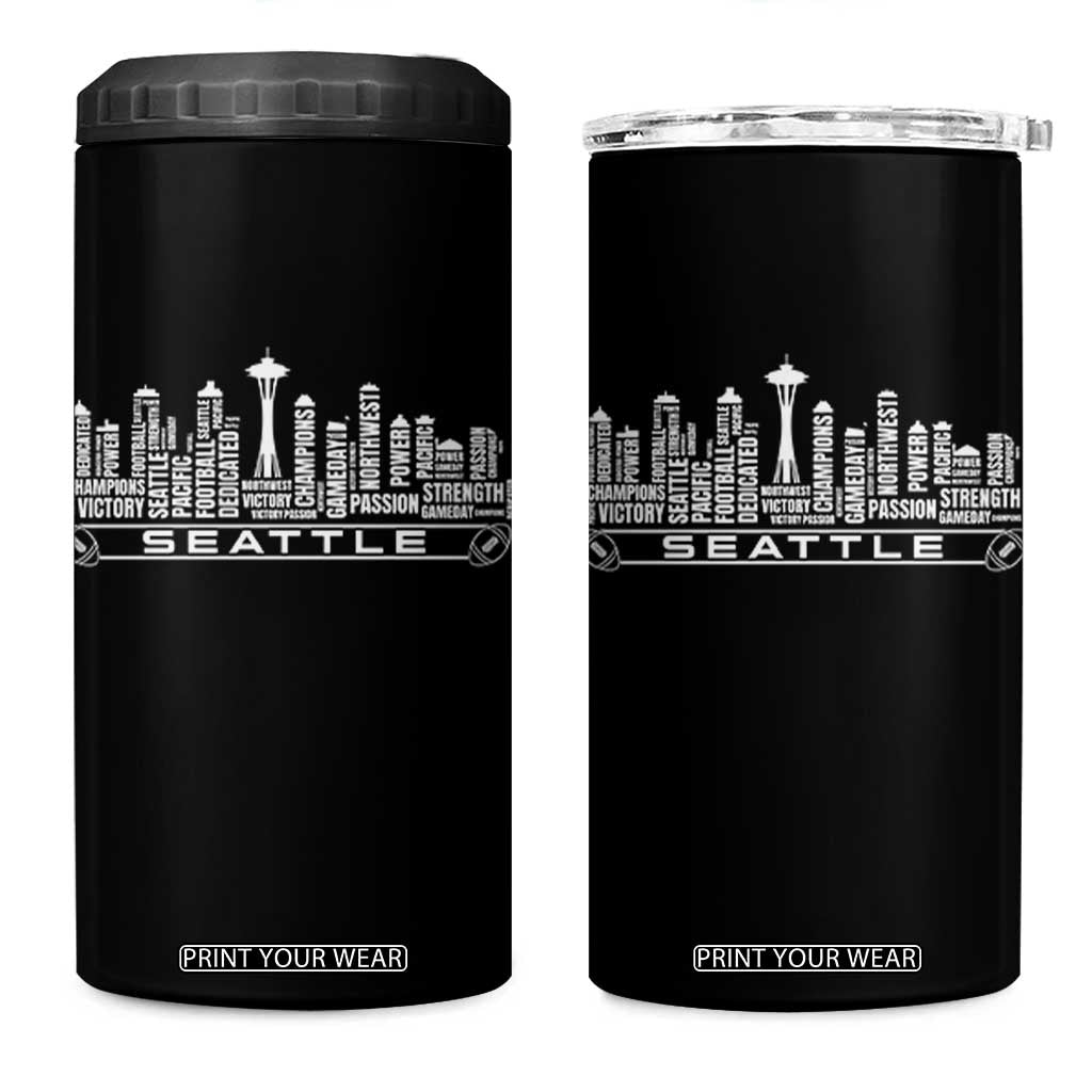 Seattle City Skyline Football Word Cloud 4 in 1 Can Cooler Tumbler Sports Fan Pride TS12 One Size: 16 oz Black Print Your Wear