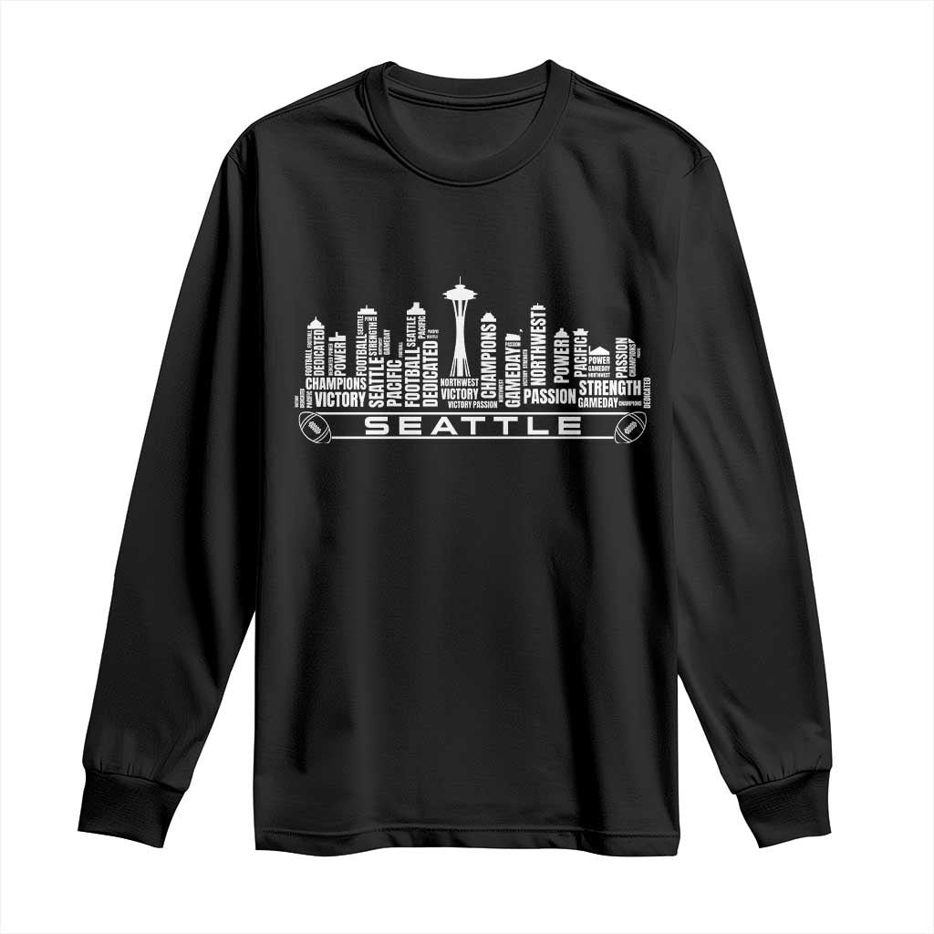 Seattle City Skyline Football Word Cloud Long Sleeve Shirt Sports Fan Pride