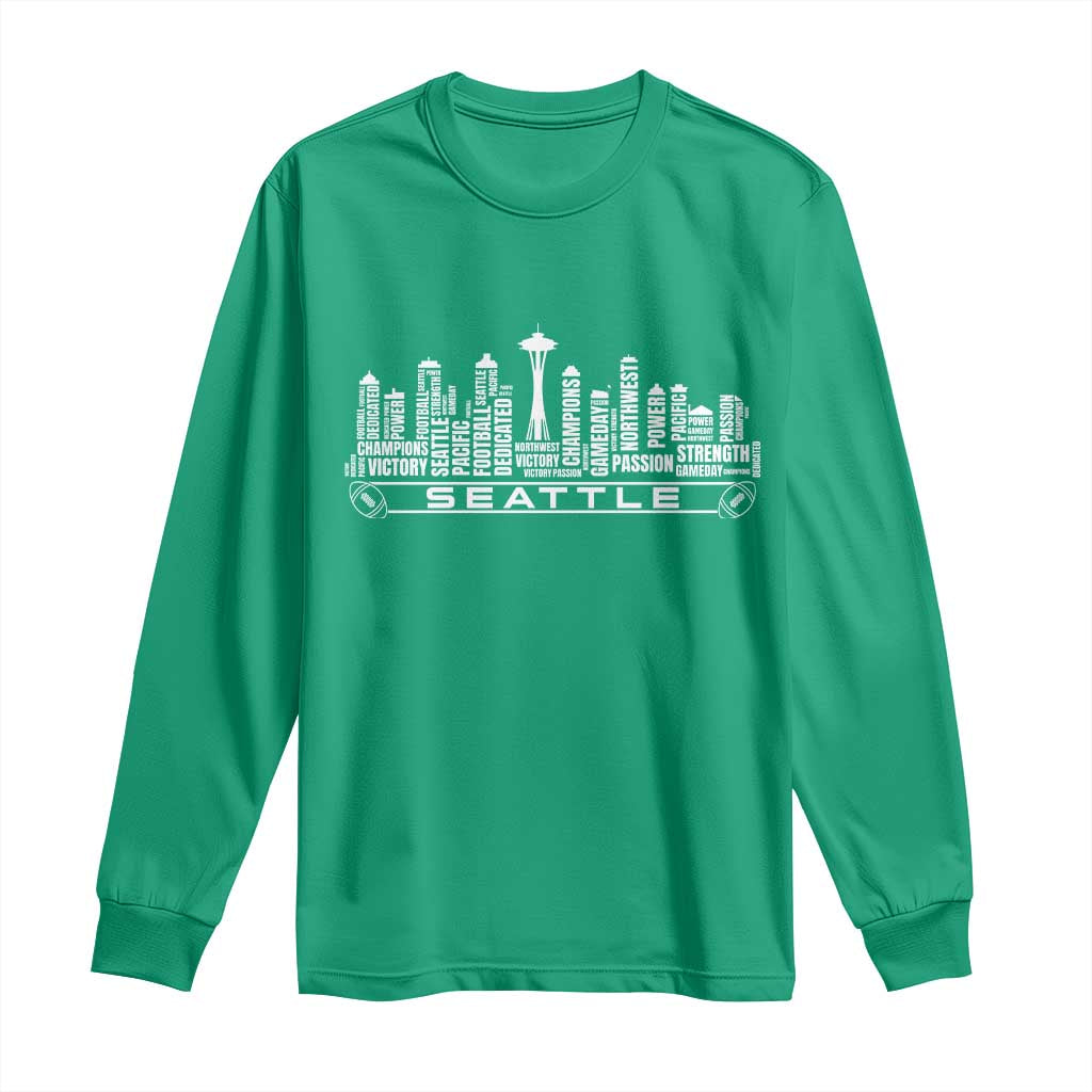 Seattle City Skyline Football Word Cloud Long Sleeve Shirt Sports Fan Pride
