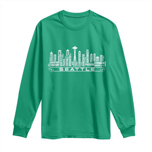 Seattle City Skyline Football Word Cloud Long Sleeve Shirt Sports Fan Pride