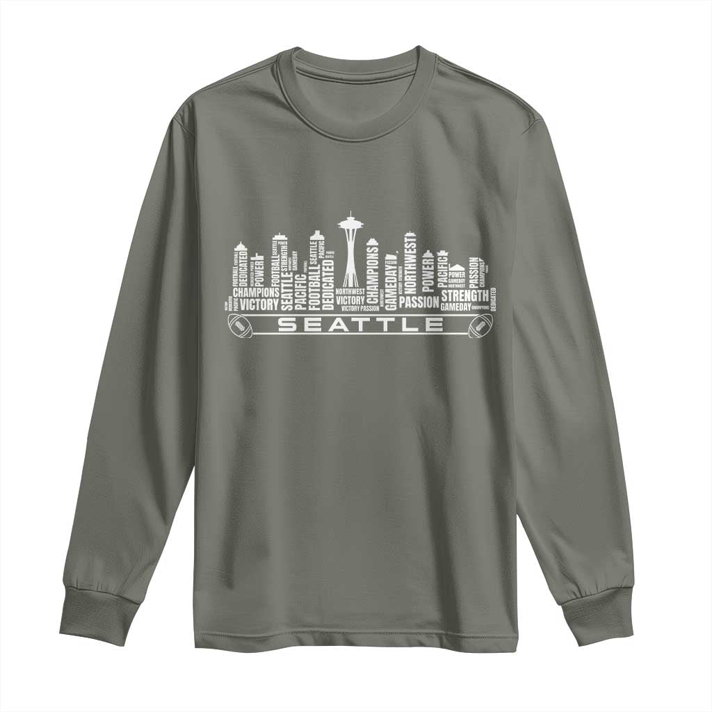 Seattle City Skyline Football Word Cloud Long Sleeve Shirt Sports Fan Pride