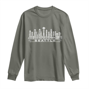 Seattle City Skyline Football Word Cloud Long Sleeve Shirt Sports Fan Pride