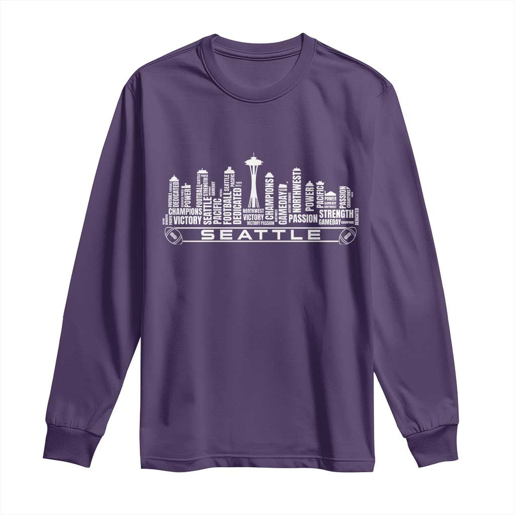 Seattle City Skyline Football Word Cloud Long Sleeve Shirt Sports Fan Pride