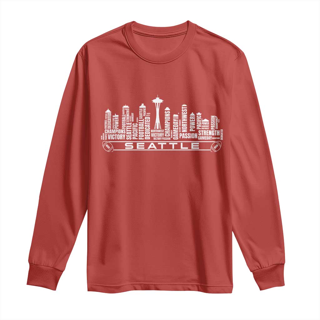 Seattle City Skyline Football Word Cloud Long Sleeve Shirt Sports Fan Pride