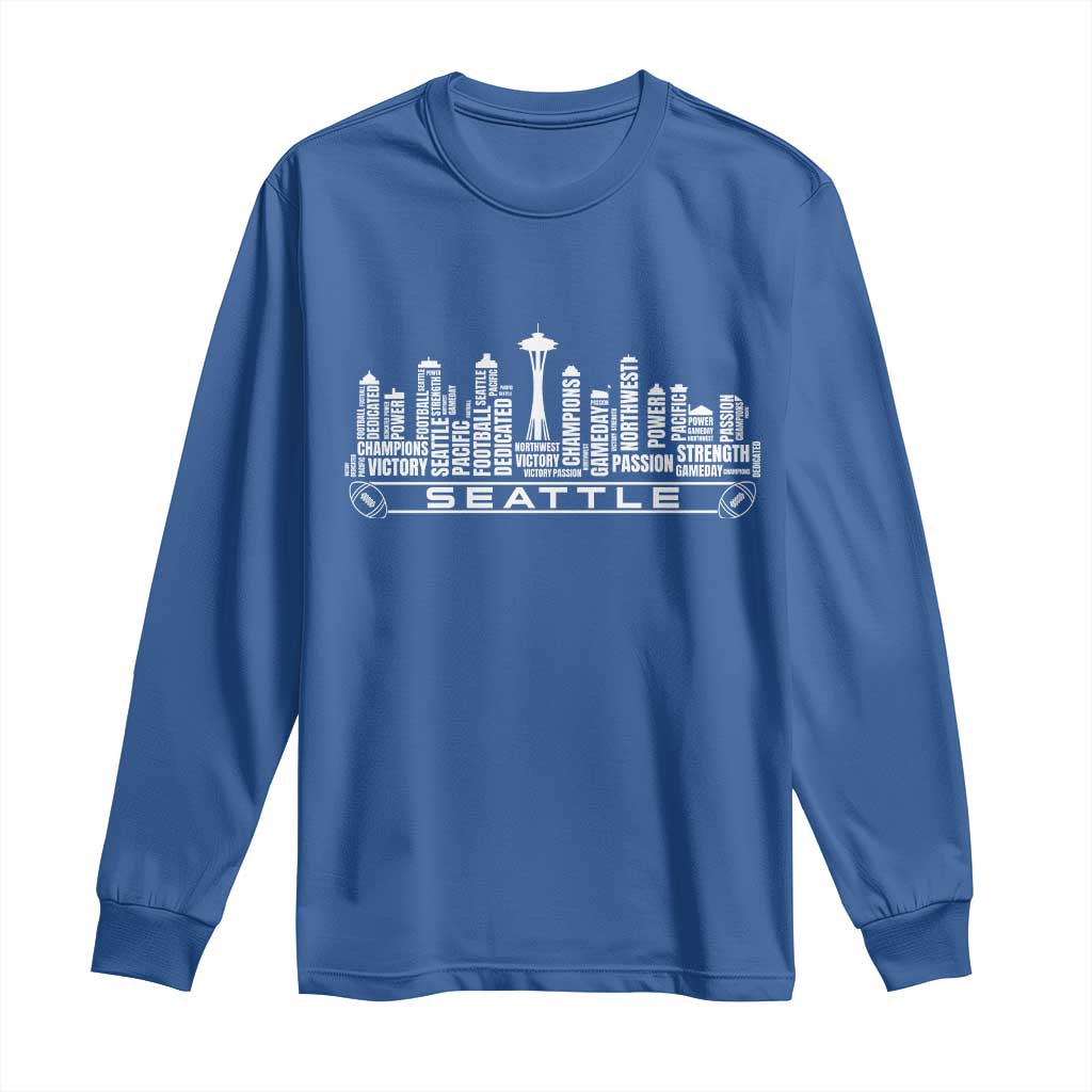 Seattle City Skyline Football Word Cloud Long Sleeve Shirt Sports Fan Pride TS12 Royal Blue Print Your Wear