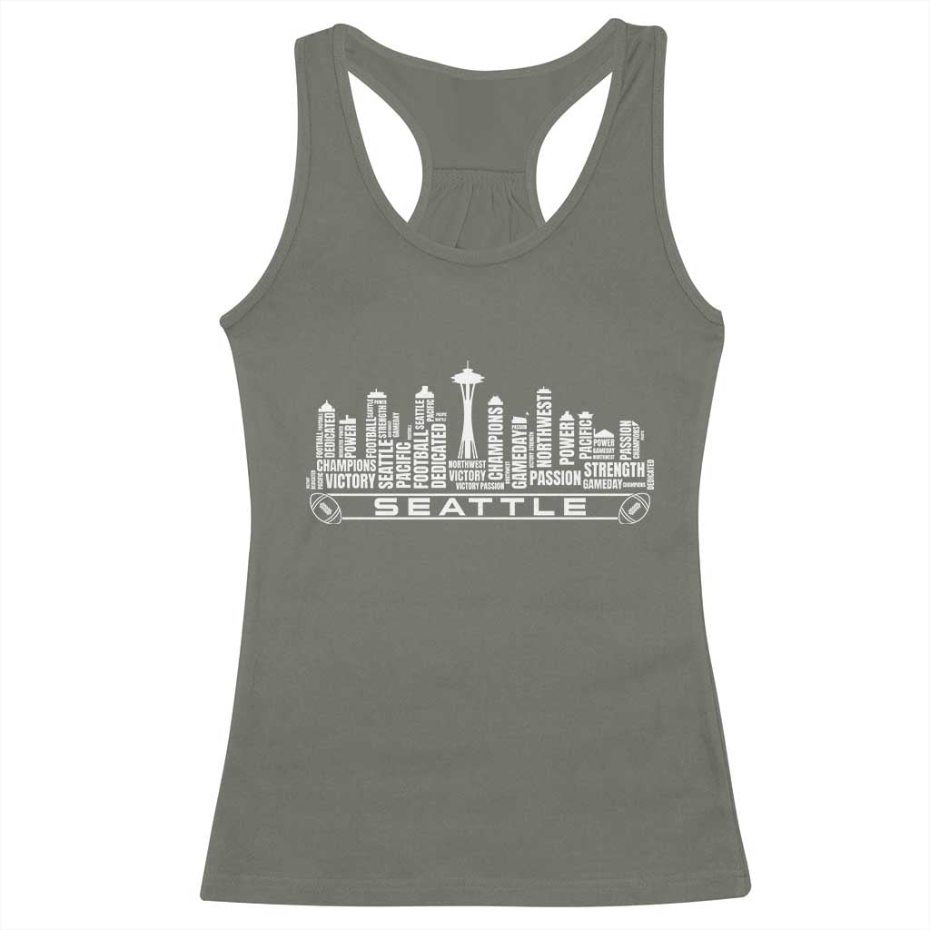 Seattle City Skyline Football Word Cloud Racerback Tank Top Sports Fan Pride