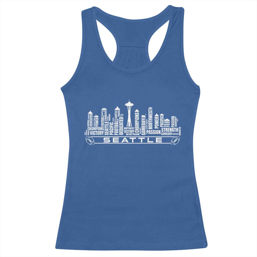Seattle City Skyline Football Word Cloud Racerback Tank Top Sports Fan Pride TS12 Royal Blue Print Your Wear