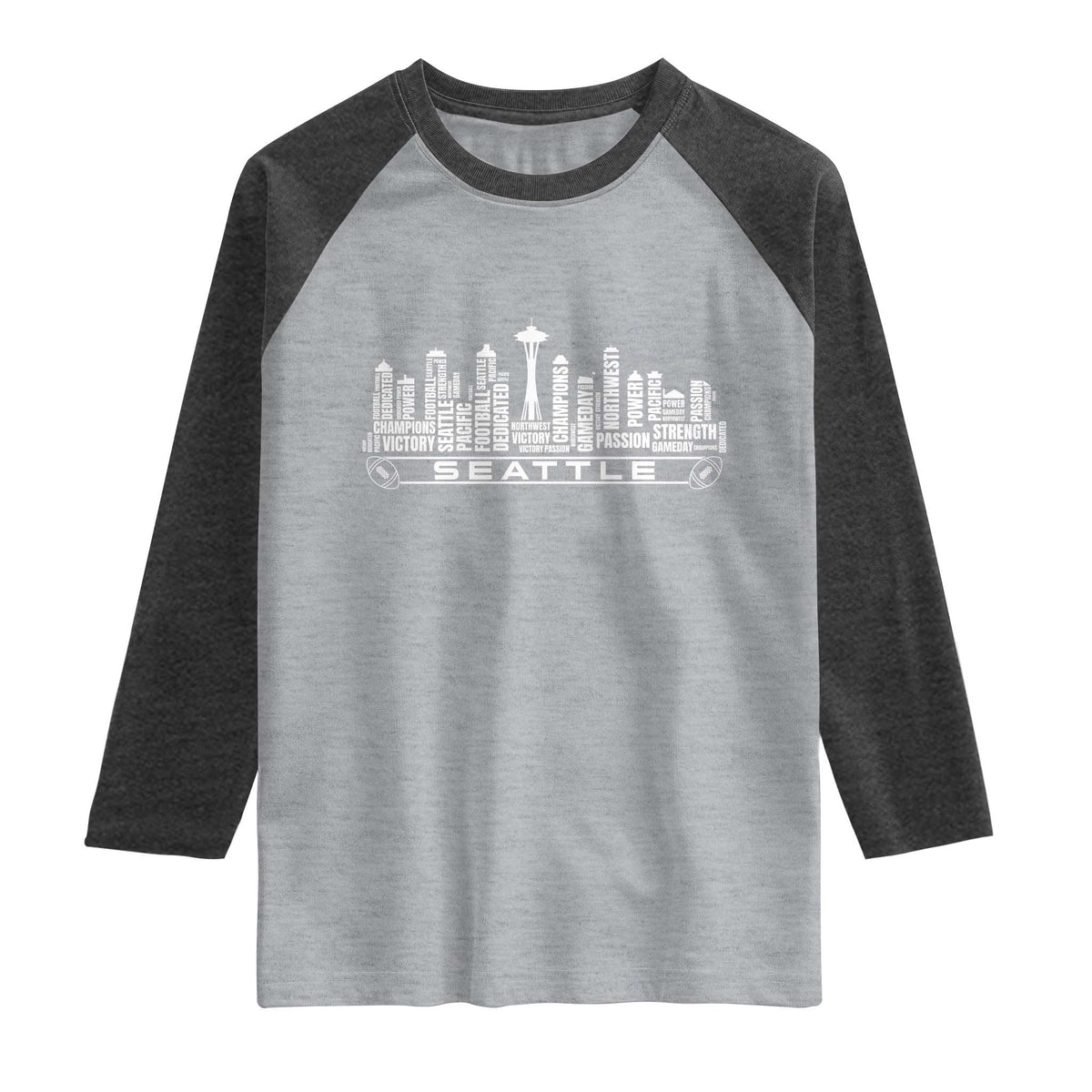 Seattle City Skyline Football Word Cloud Raglan Shirt Sports Fan Pride