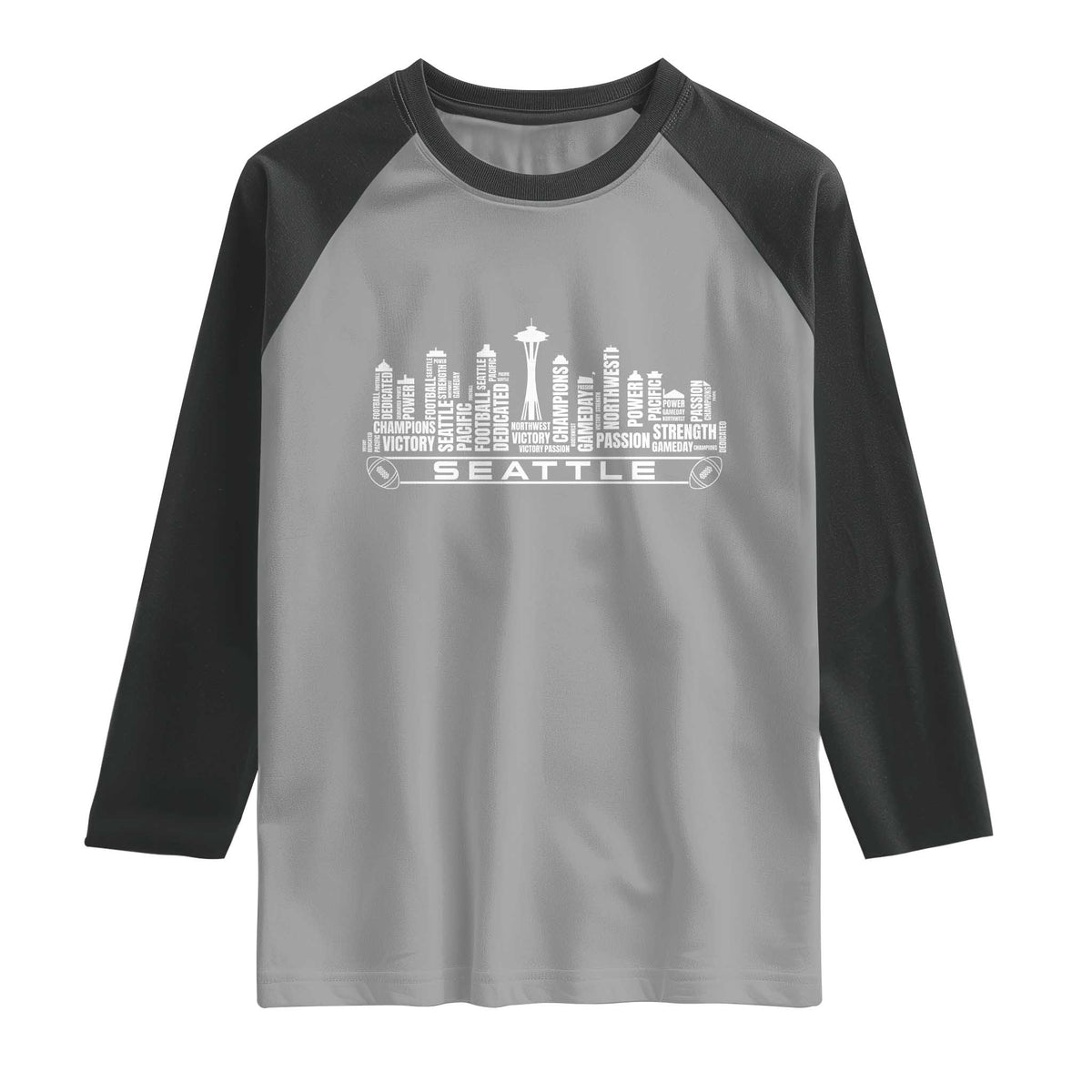 Seattle City Skyline Football Word Cloud Raglan Shirt Sports Fan Pride