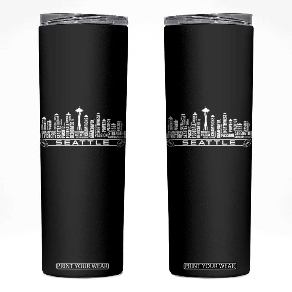 Seattle City Skyline Football Word Cloud Skinny Tumbler Sports Fan Pride TS12 Black Print Your Wear