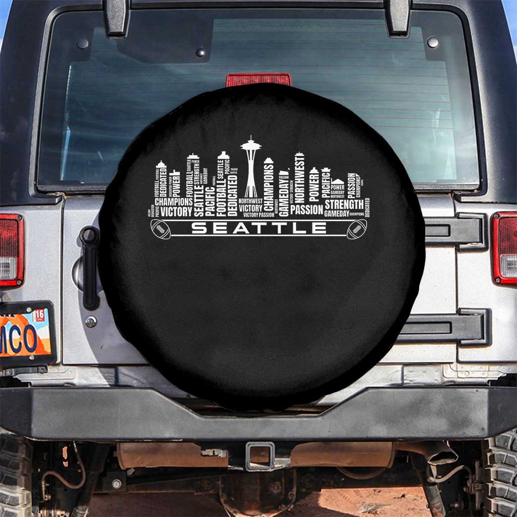 Seattle City Skyline Football Word Cloud Spare Tire Cover Sports Fan Pride TS12 No hole Black Print Your Wear