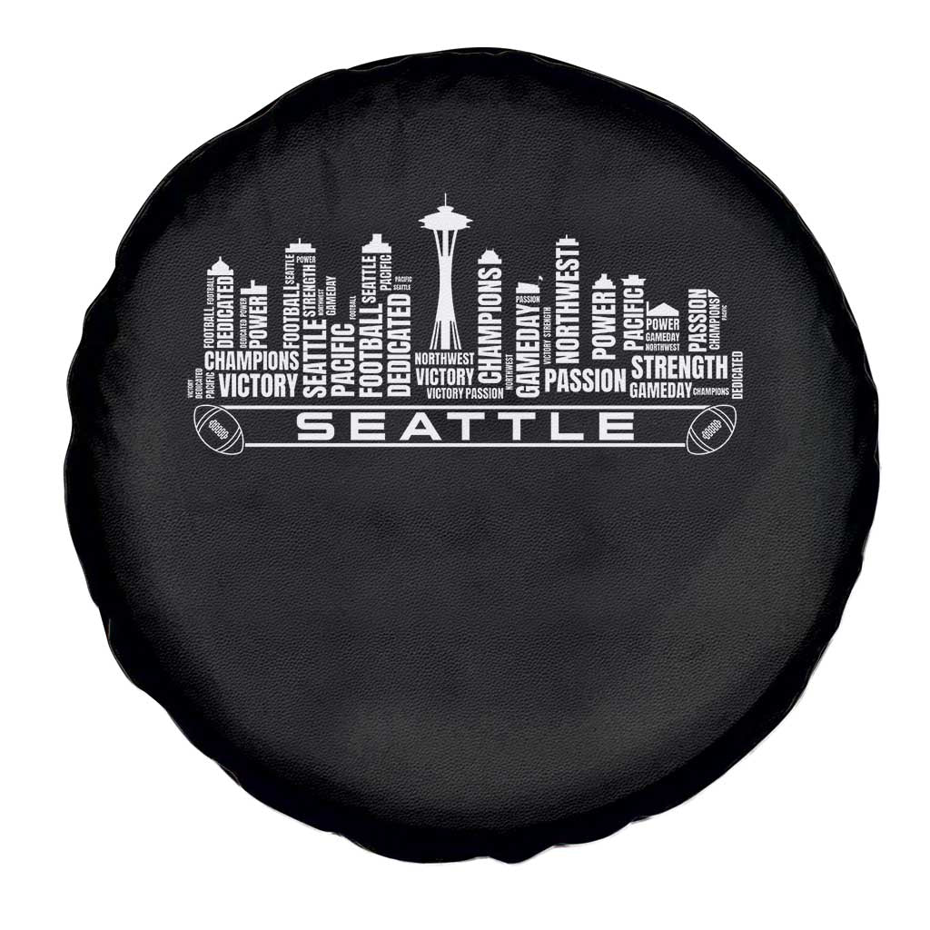 Seattle City Skyline Football Word Cloud Spare Tire Cover Sports Fan Pride