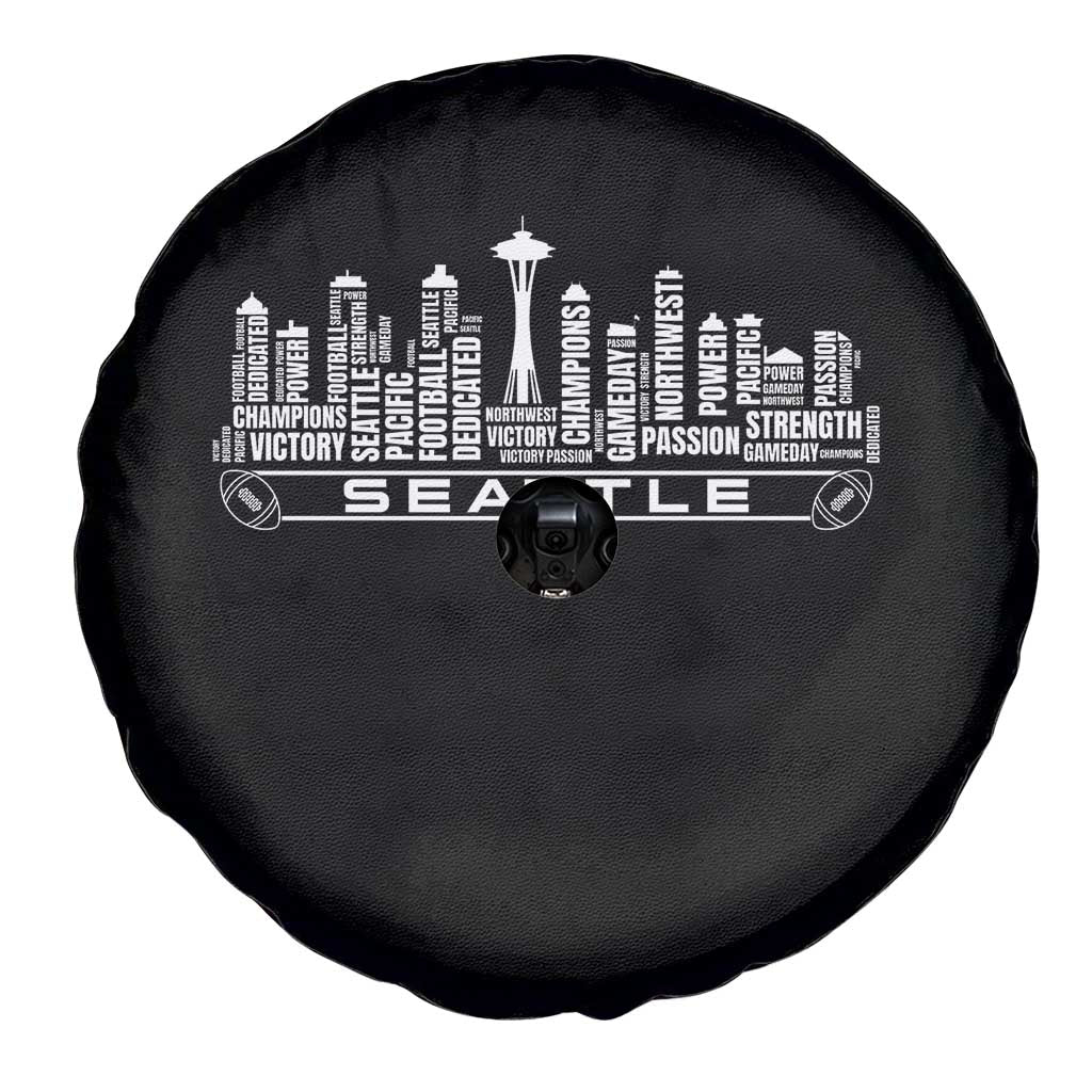 Seattle City Skyline Football Word Cloud Spare Tire Cover Sports Fan Pride