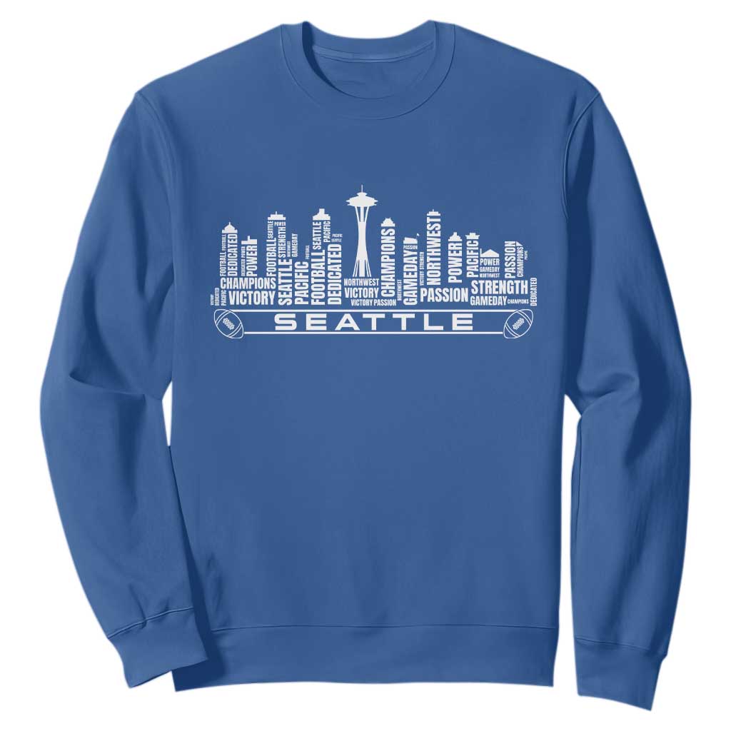 Seattle City Skyline Football Word Cloud Sweatshirt Sports Fan Pride TS12 Royal Blue Print Your Wear