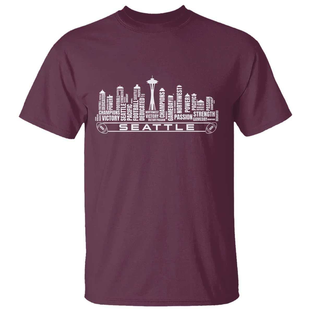 Seattle City Skyline Football Word Cloud T Shirt Sports Fan Pride