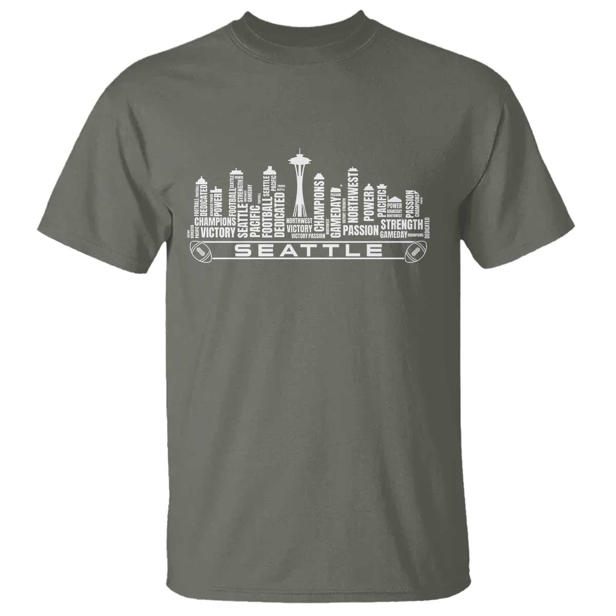 Seattle City Skyline Football Word Cloud T Shirt Sports Fan Pride