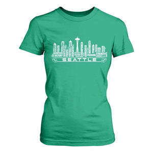 Seattle City Skyline Football Word Cloud T Shirt For Women Sports Fan Pride