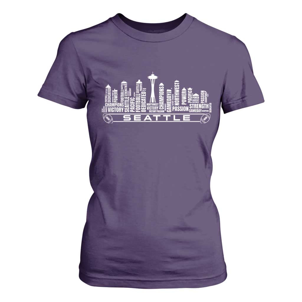 Seattle City Skyline Football Word Cloud T Shirt For Women Sports Fan Pride
