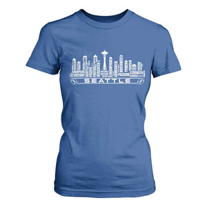 Seattle City Skyline Football Word Cloud T Shirt For Women Sports Fan Pride