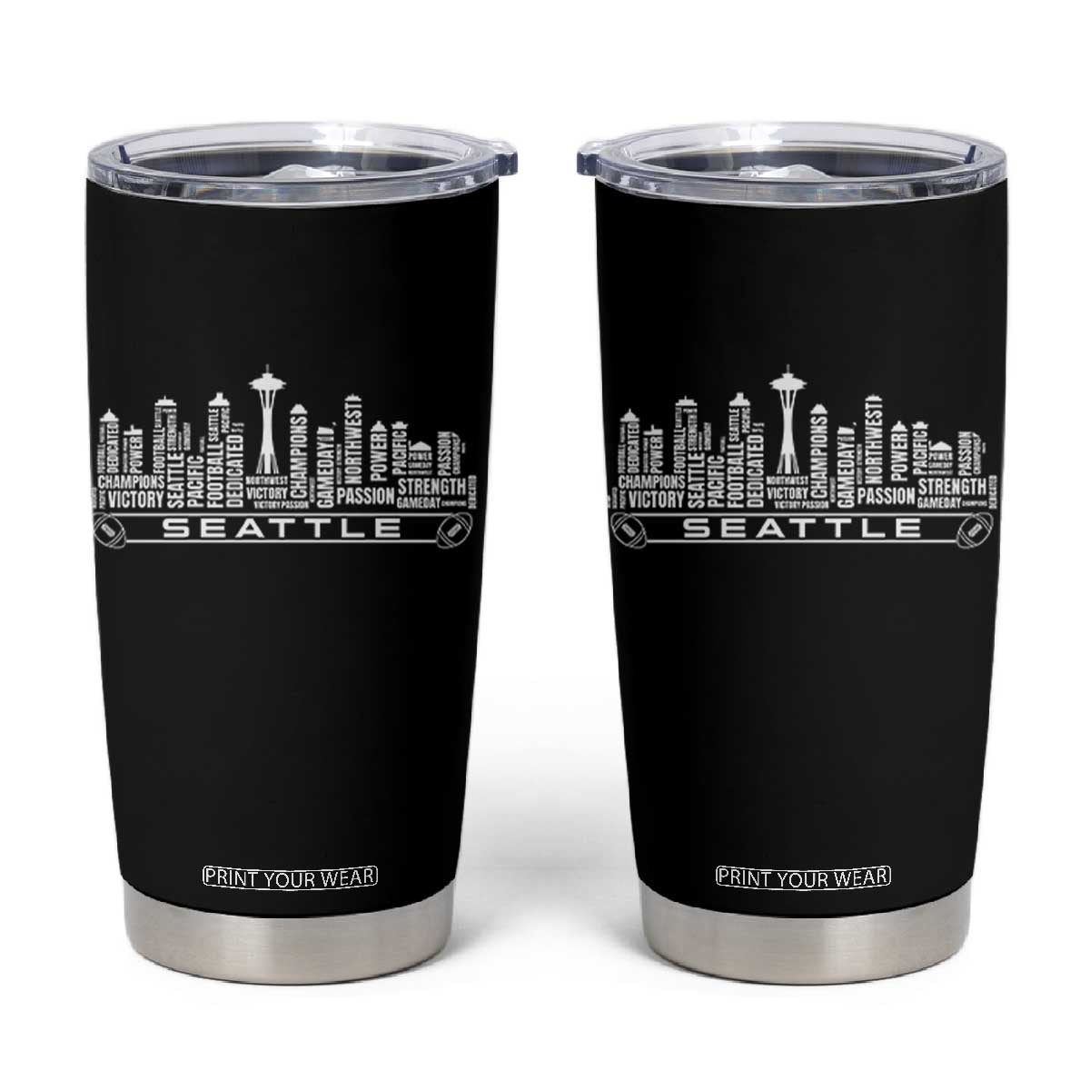Seattle City Skyline Football Word Cloud Tumbler Cup Sports Fan Pride TS12 Black Print Your Wear