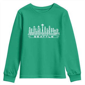Seattle City Skyline Football Word Cloud Youth Sweatshirt Sports Fan Pride