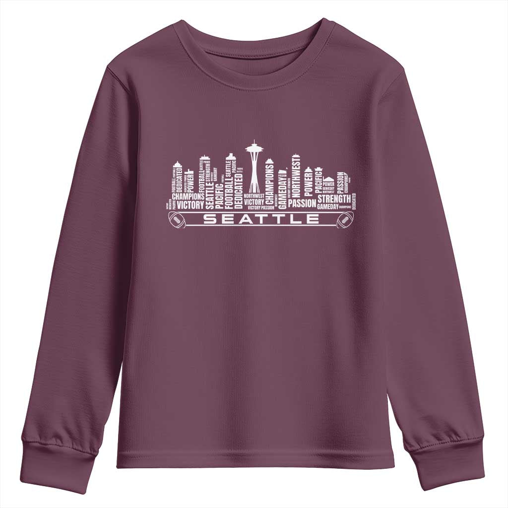 Seattle City Skyline Football Word Cloud Youth Sweatshirt Sports Fan Pride