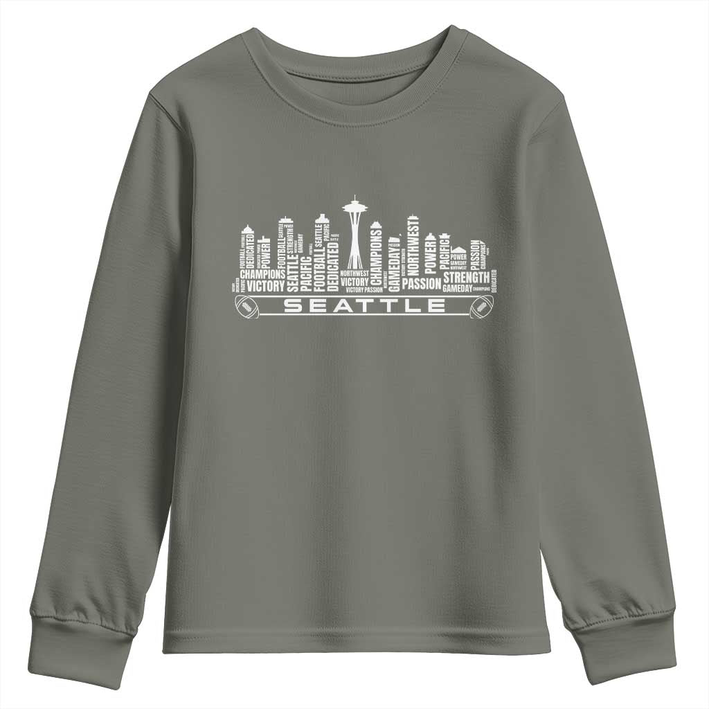 Seattle City Skyline Football Word Cloud Youth Sweatshirt Sports Fan Pride