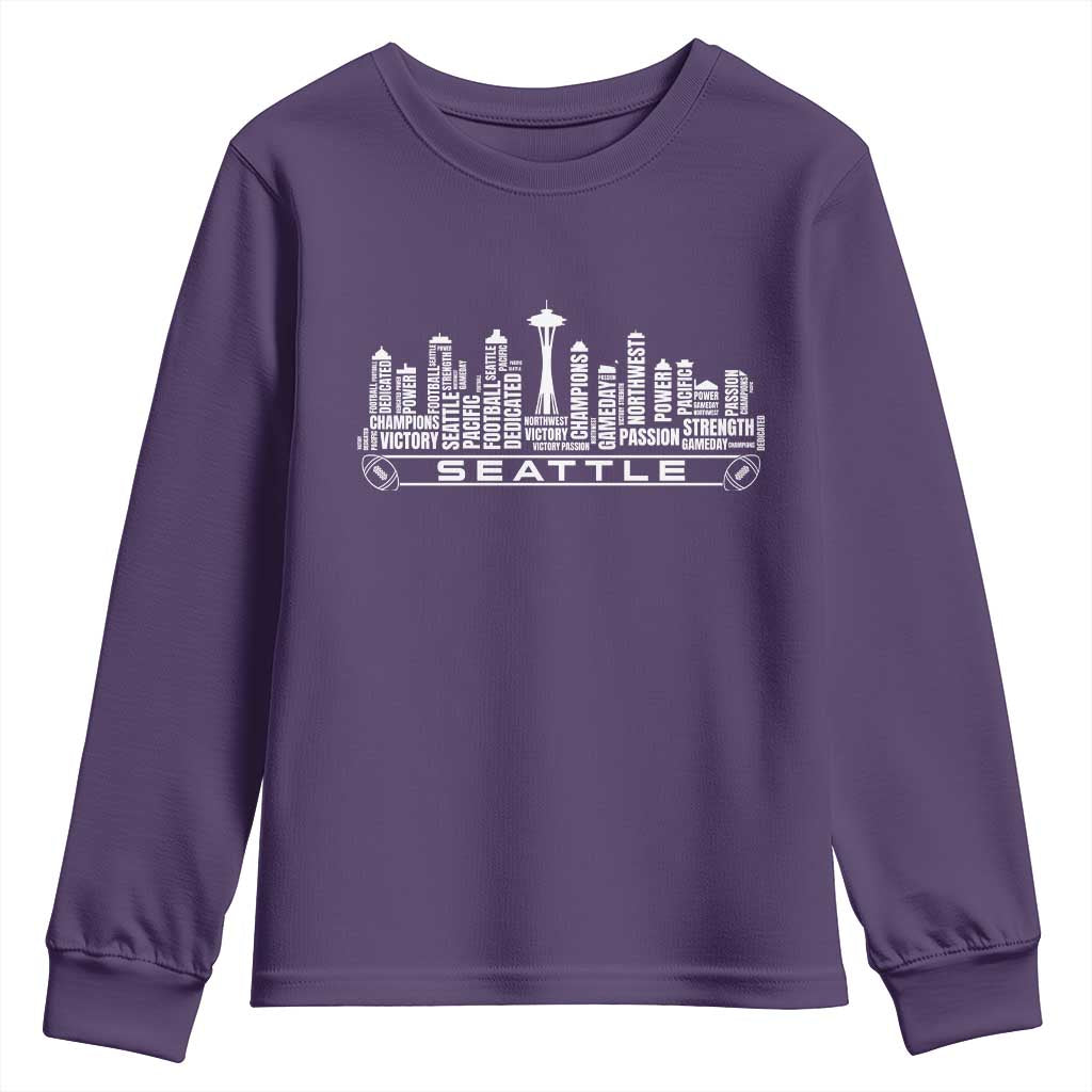 Seattle City Skyline Football Word Cloud Youth Sweatshirt Sports Fan Pride