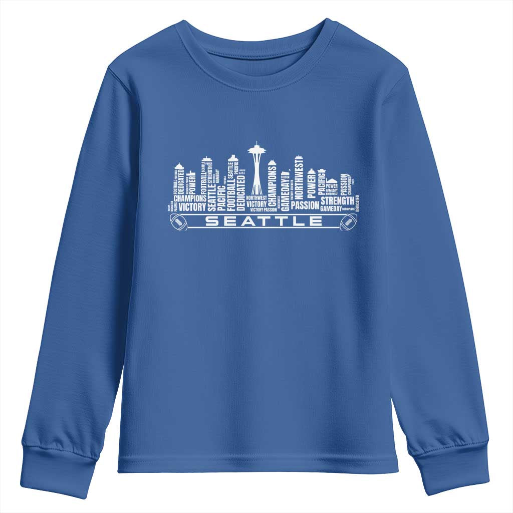 Seattle City Skyline Football Word Cloud Youth Sweatshirt Sports Fan Pride TS12 Royal Blue Print Your Wear