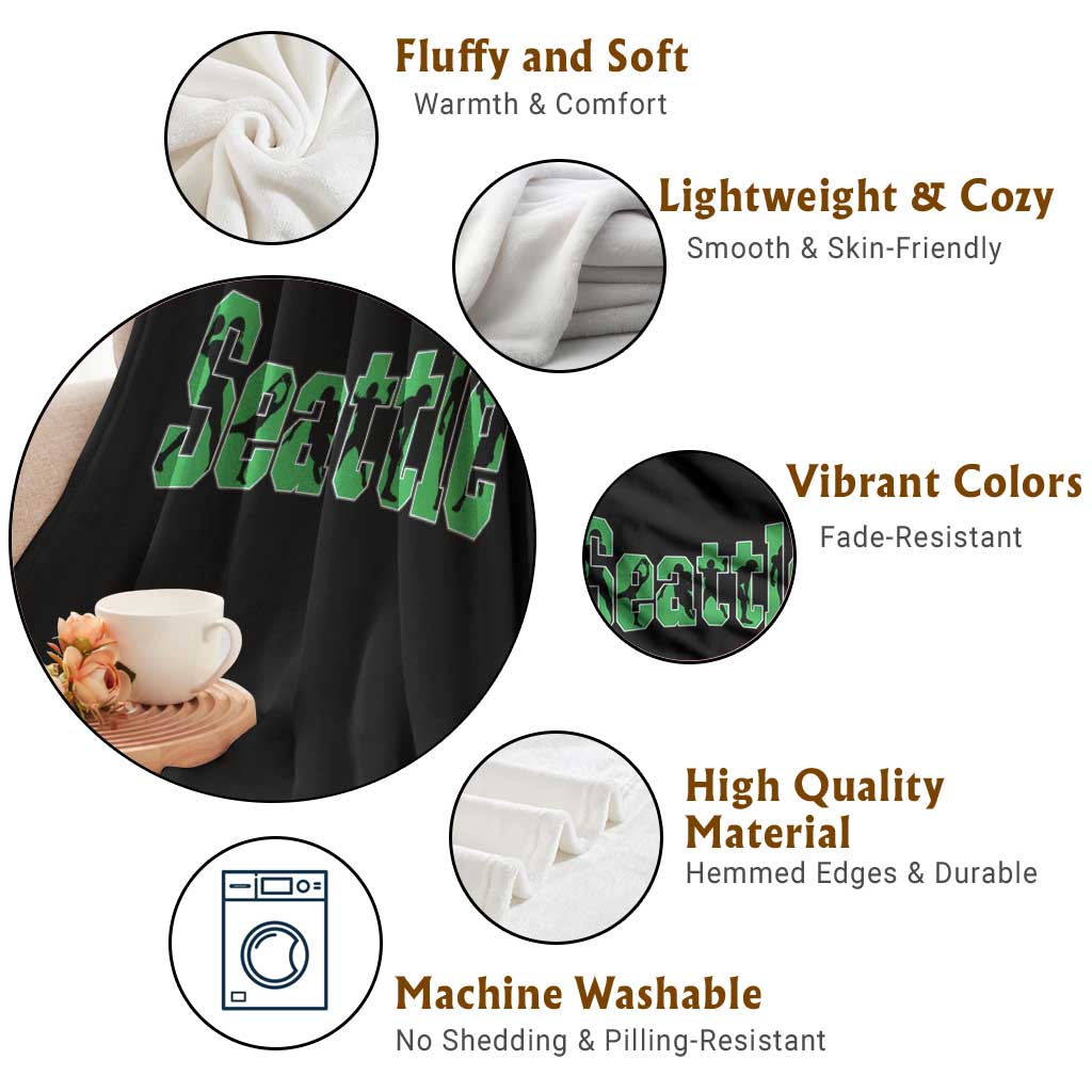 Seattle Sports Player Silhouette Throw Blanket Gift For Football Lovers
