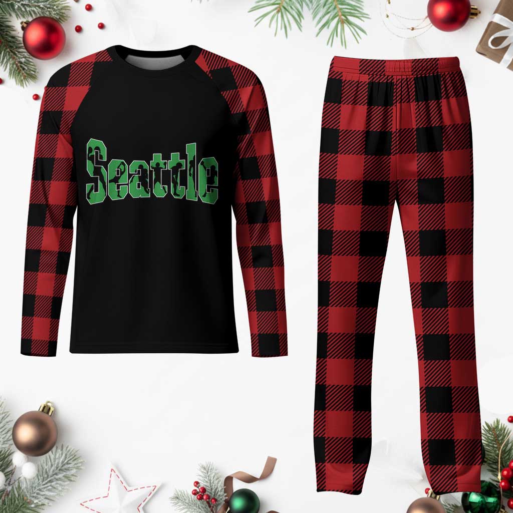 Seattle Sports Player Silhouette Plaid Pajama Set Gift For Football Lovers TS12 Buffalo Plaid Print Your Wear