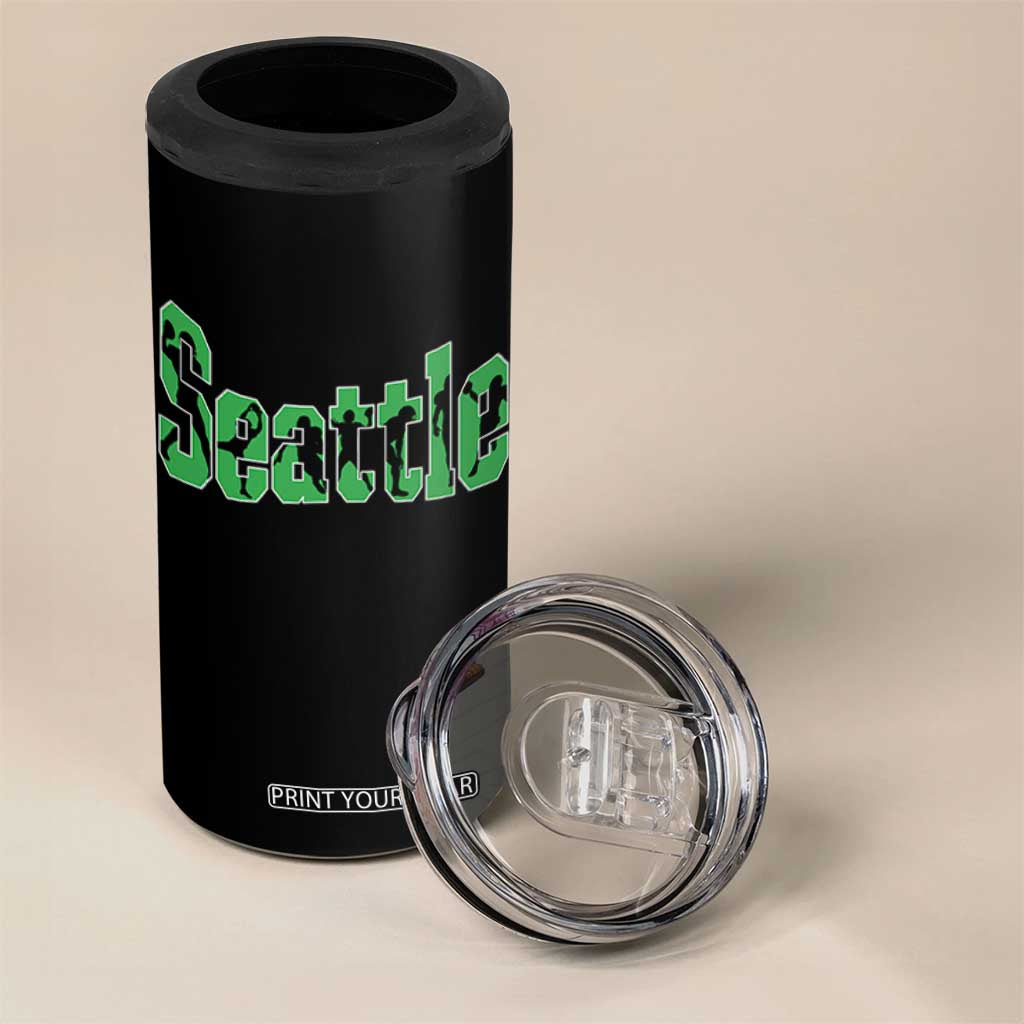 Seattle Sports Player Silhouette 4 in 1 Can Cooler Tumbler Gift For Football Lovers