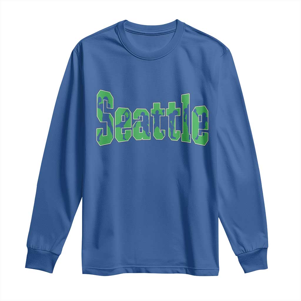 Seattle Sports Player Silhouette Long Sleeve Shirt Gift For Football Lovers TS12 Royal Blue Print Your Wear