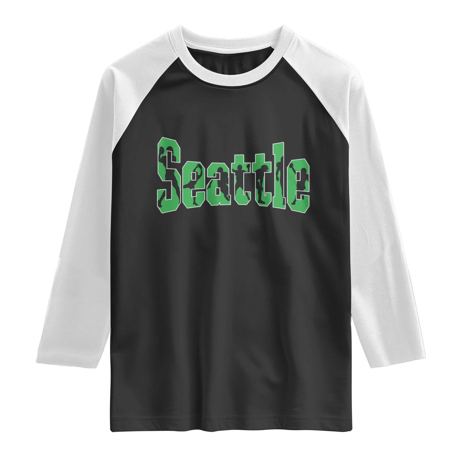 Seattle Sports Player Silhouette Raglan Shirt Gift For Football Lovers TS12 Black White Print Your Wear