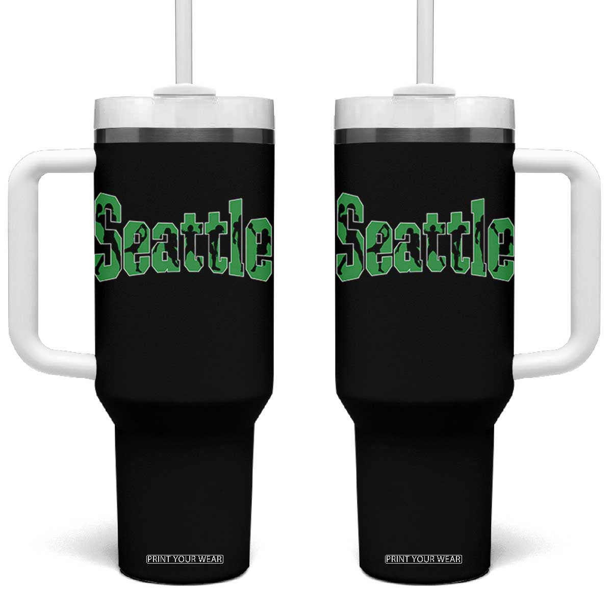 Seattle Sports Player Silhouette Tumbler With Handle Gift For Football Lovers TS12 One Size: 40 oz Black Print Your Wear