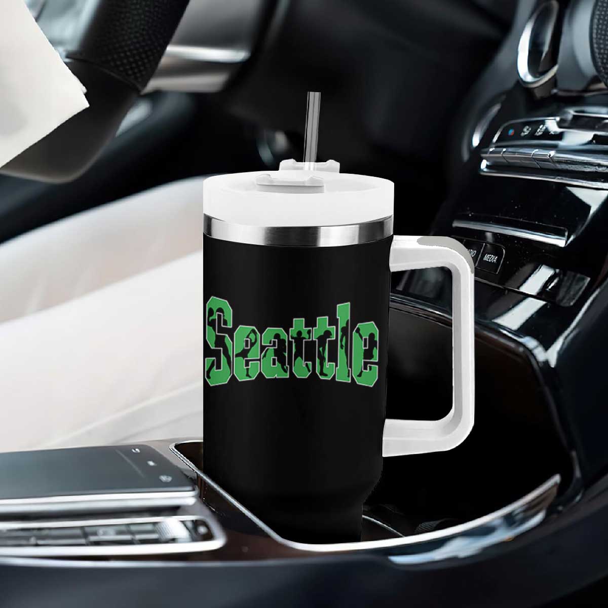 Seattle Sports Player Silhouette Tumbler With Handle Gift For Football Lovers
