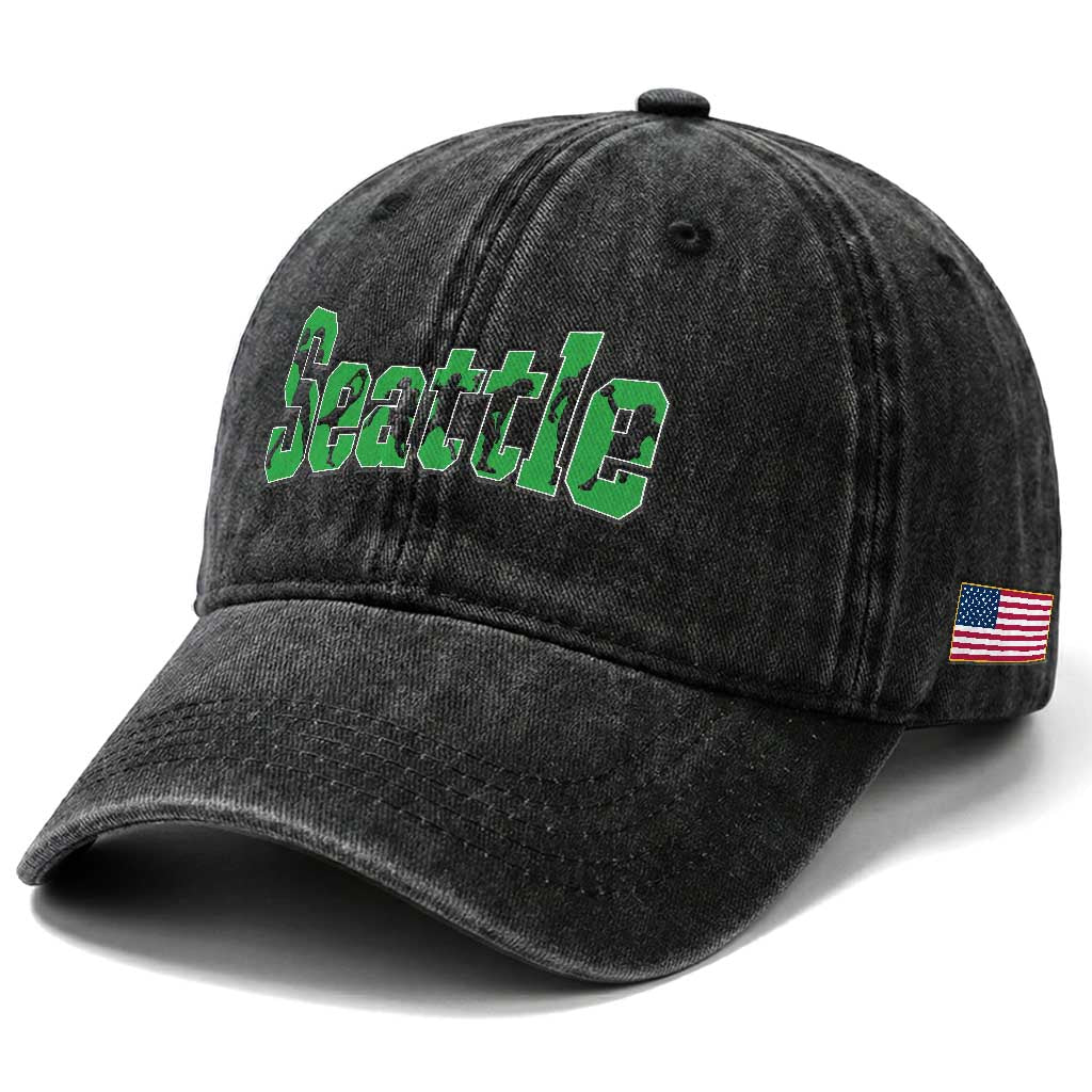 Seattle Sports Player Silhouette Washed Cotton Baseball Cap Gift For Football Lovers