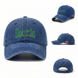 Seattle Sports Player Silhouette Washed Cotton Baseball Cap Gift For Football Lovers