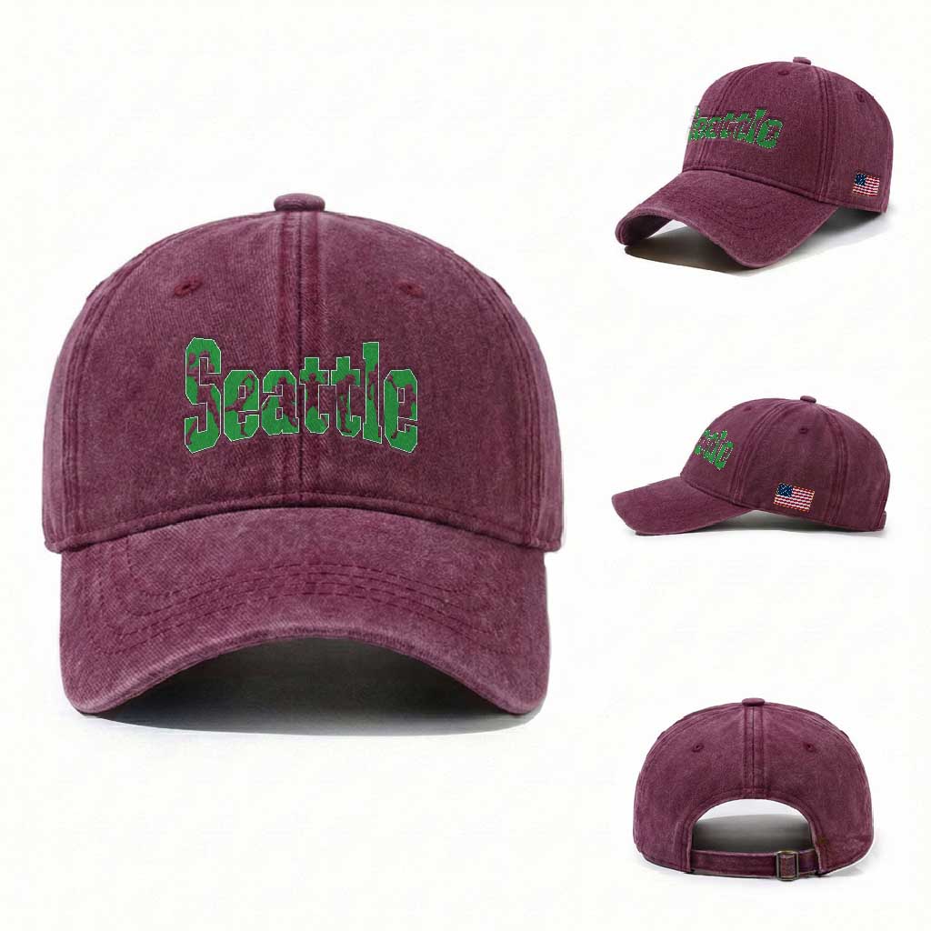 Seattle Sports Player Silhouette Washed Cotton Baseball Cap Gift For Football Lovers