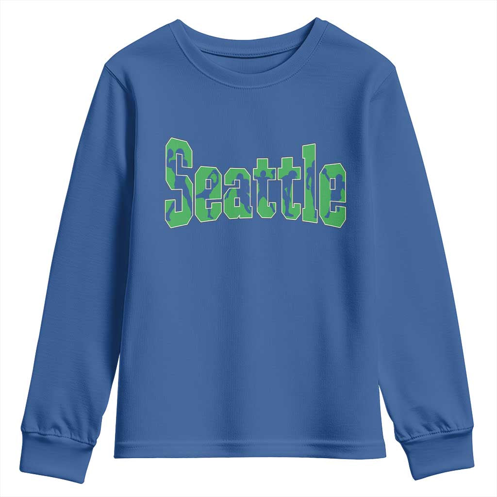 Seattle Sports Player Silhouette Youth Sweatshirt Gift For Football Lovers TS12 Royal Blue Print Your Wear