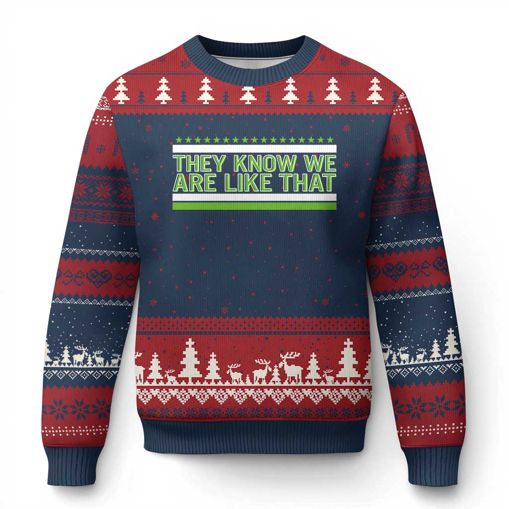 They Know We Are Like That Ugly Christmas Sweater Game Day Sports Fan TS12 Navy Red Print Your Wear