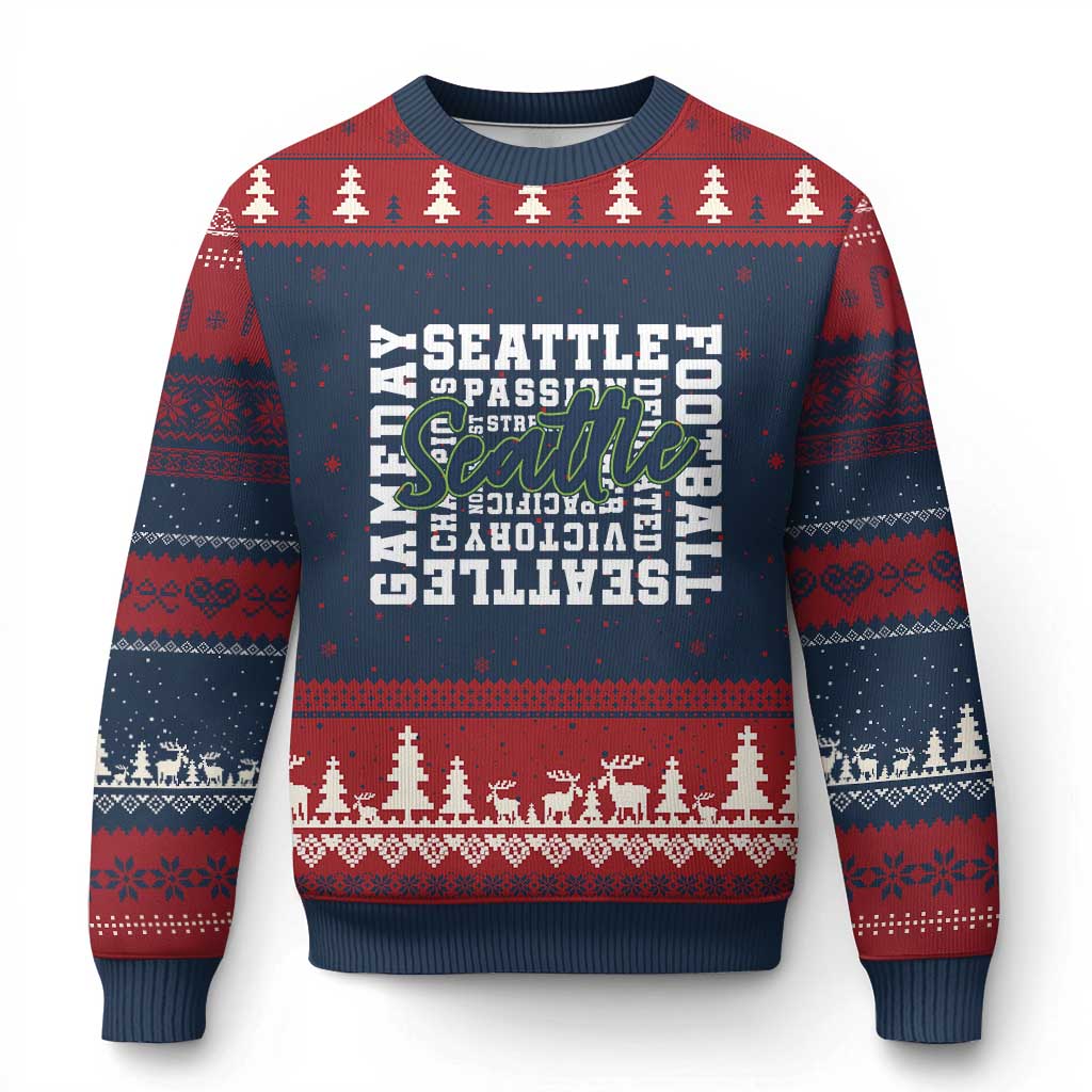 Seattle Emerald City Pride Ugly Christmas Sweater Football Fan Game Day Gift TS12 Navy Red Print Your Wear